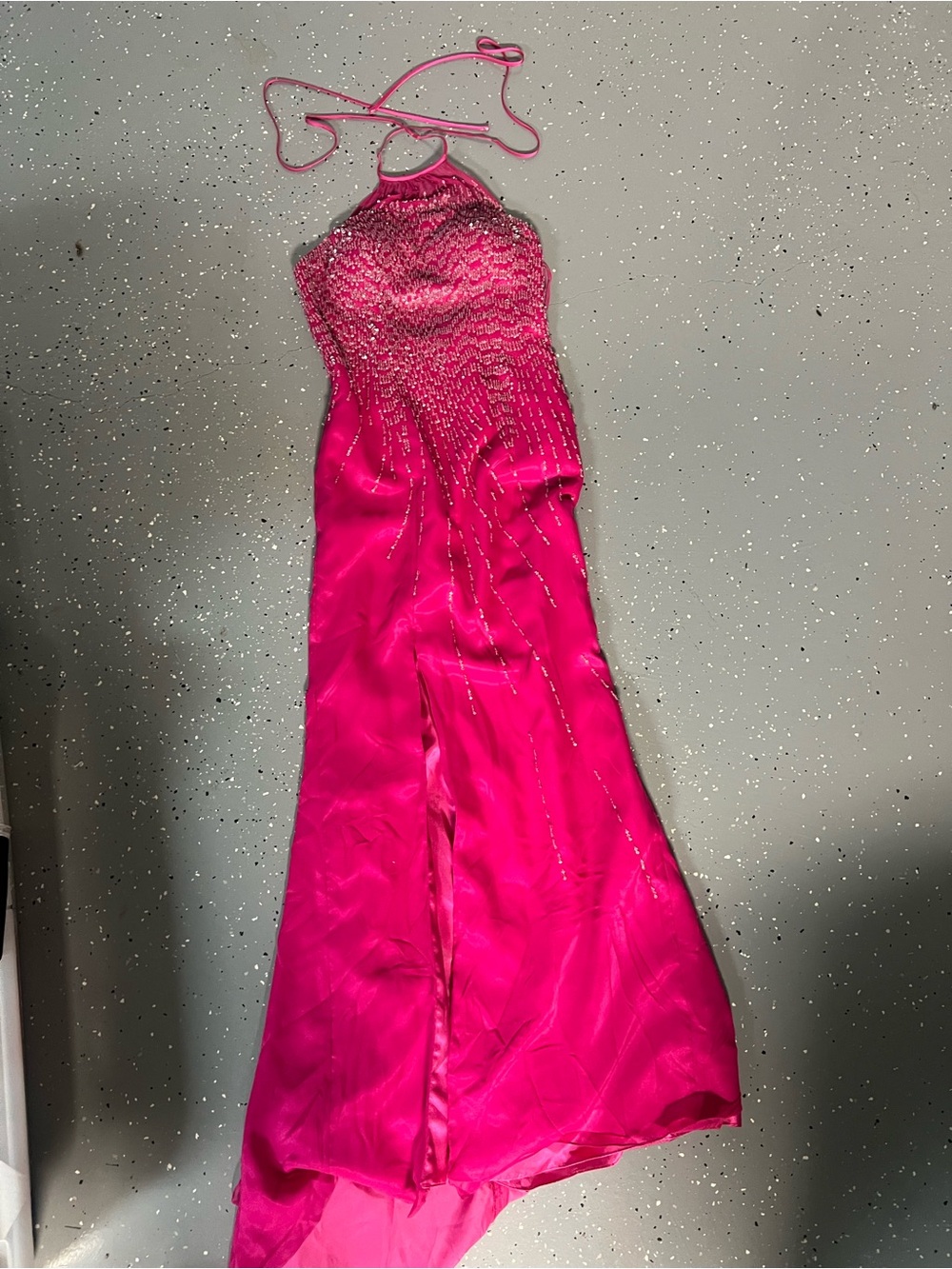 Halter Beaded Hot Pink Prom Dress